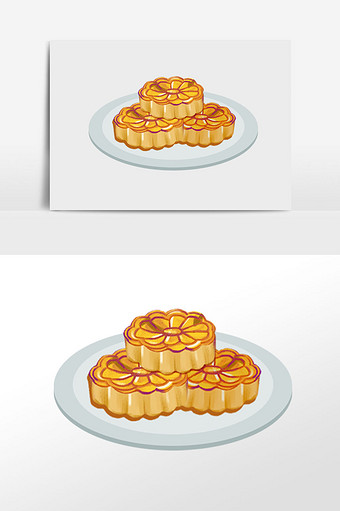 纯色扁平中秋节月饼插画素材图片