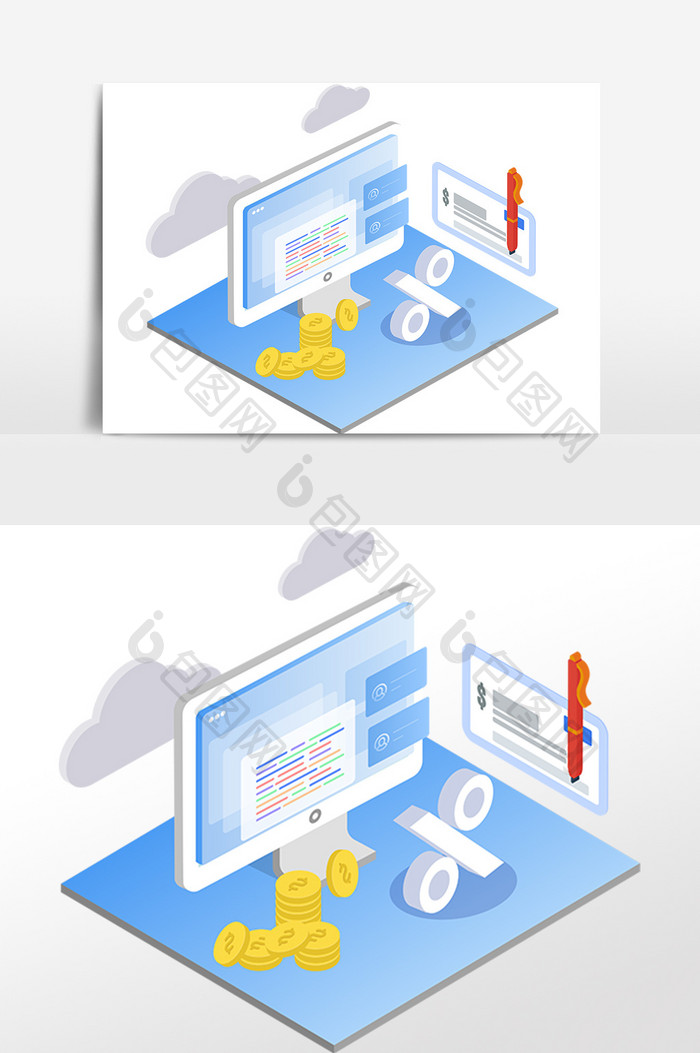 手绘金额2.5D科技系统软件素材