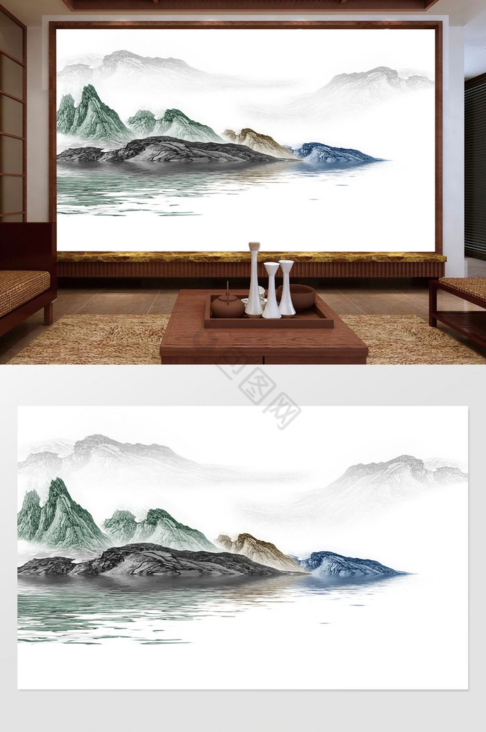 新中式水墨国画抽象山水背景墙水墨山河图片