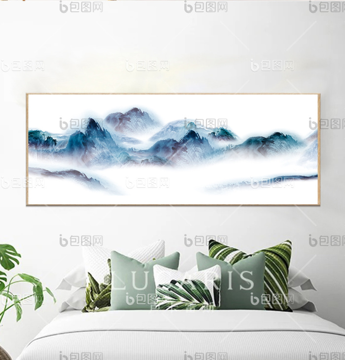 新中式现代艺术抽象金色山水水墨装饰画-新中式现代艺术抽象金色山水水墨装饰画效果图-【包图网】