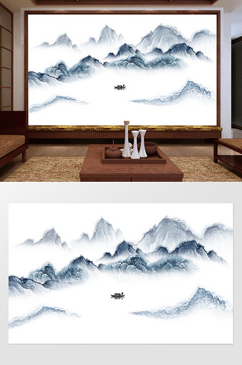 新中式水墨国画抽象山水背景墙国画印象图片