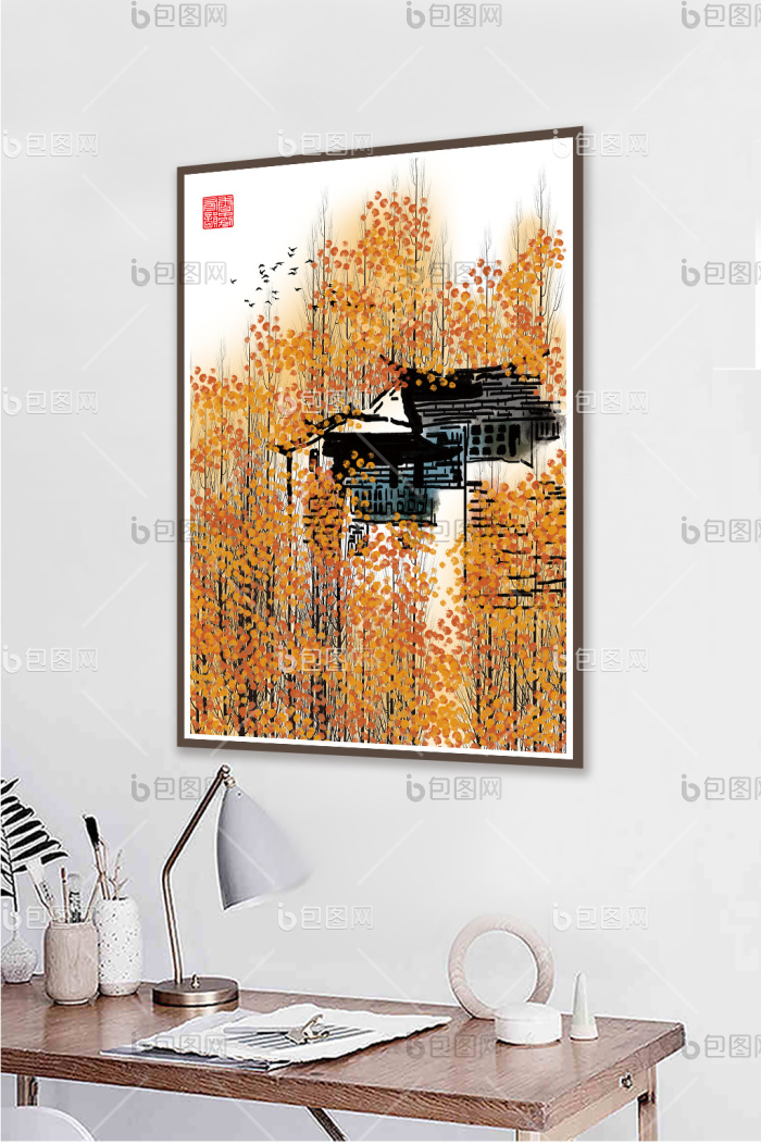 文艺水墨淡彩民俗风景书房酒店装饰画-文艺水墨淡彩民俗风景书房酒店装饰画效果图-【包图网】