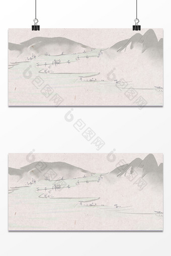 手绘水墨山川河流背景图片