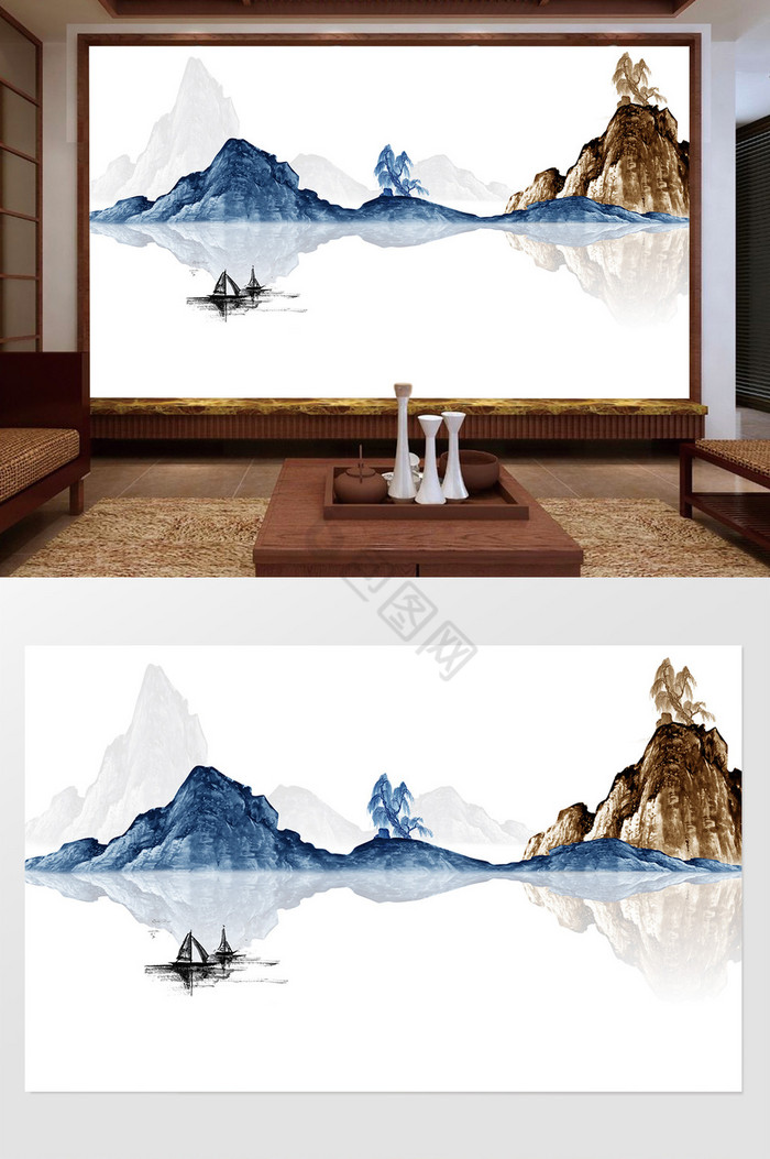 抽象创意新中式山水国画图片