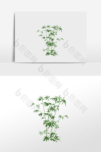 手绘水墨绿色竹子竹叶插画元素图片