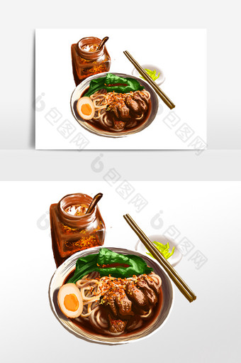 手绘美味鸡肉面插画素材图片