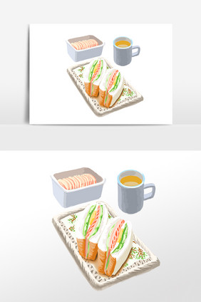 美味早餐面包果汁插画