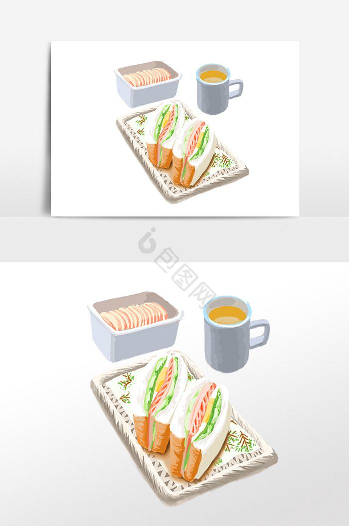 美味早餐面包果汁插画图片