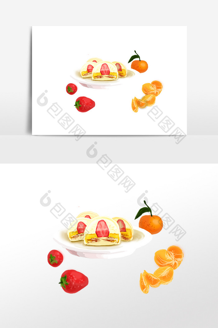 手绘美味新鲜水果草莓橘子插画素