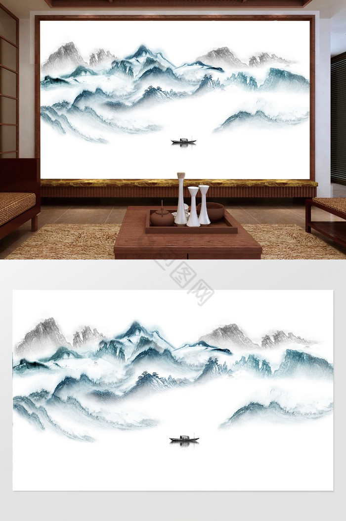 抽象新中式水墨国画抽象山水背景墙国画印象图片
