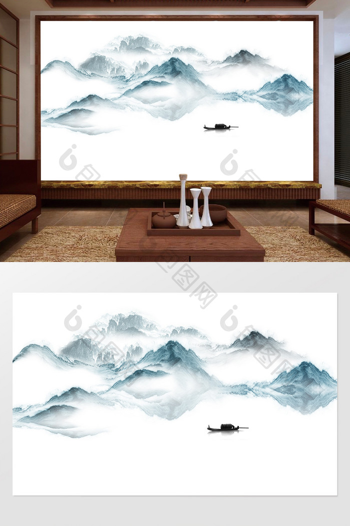 新中式水墨国画抽象山水背景墙石纹印象