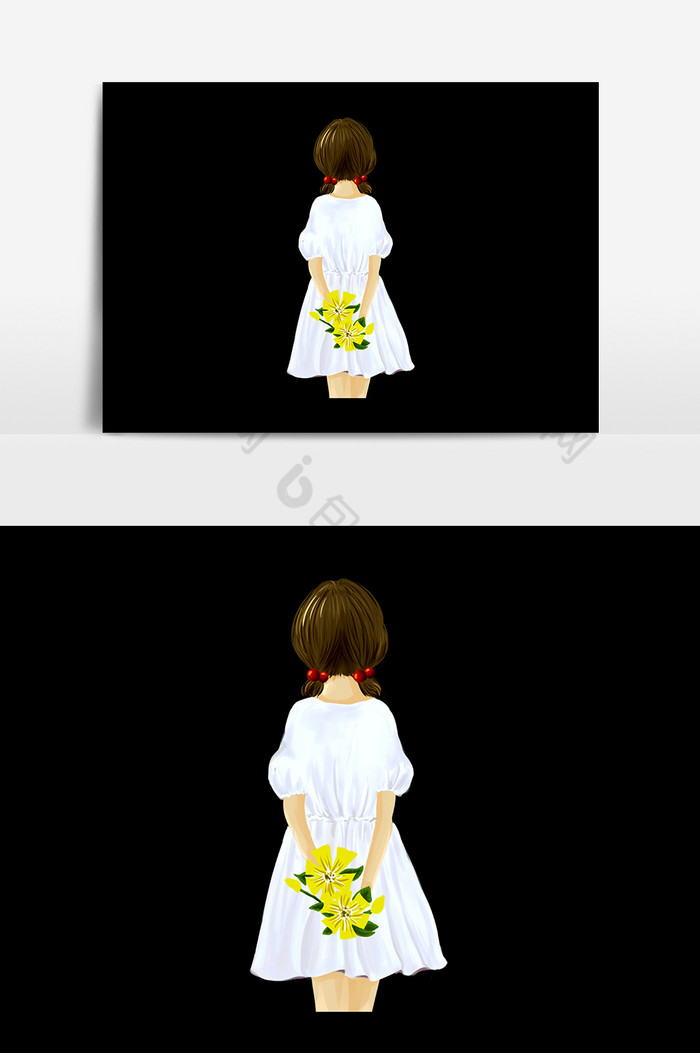 手拿印花的白裙背影女孩psd图片