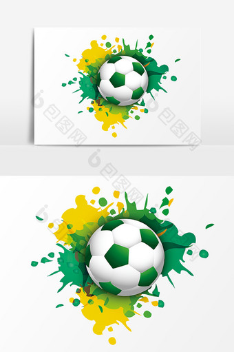 黄绿水墨上的足球PSD素材图片
