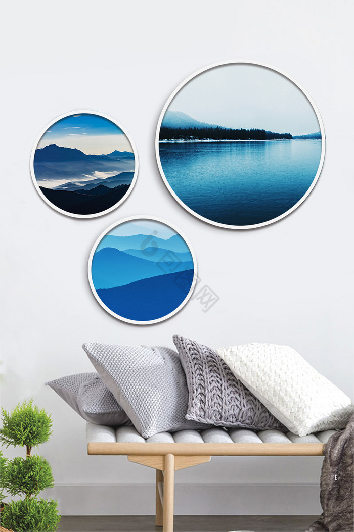 北欧蓝色风景素材景色装饰画素材背景墙图片