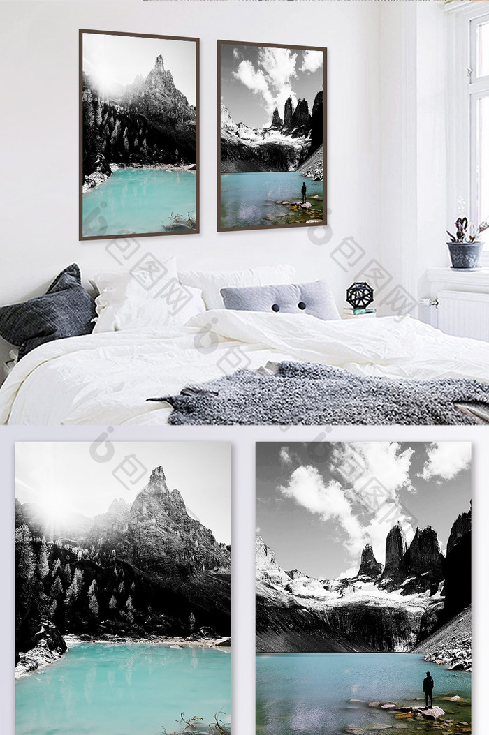 北欧黑白系列风景装饰画素材背景墙