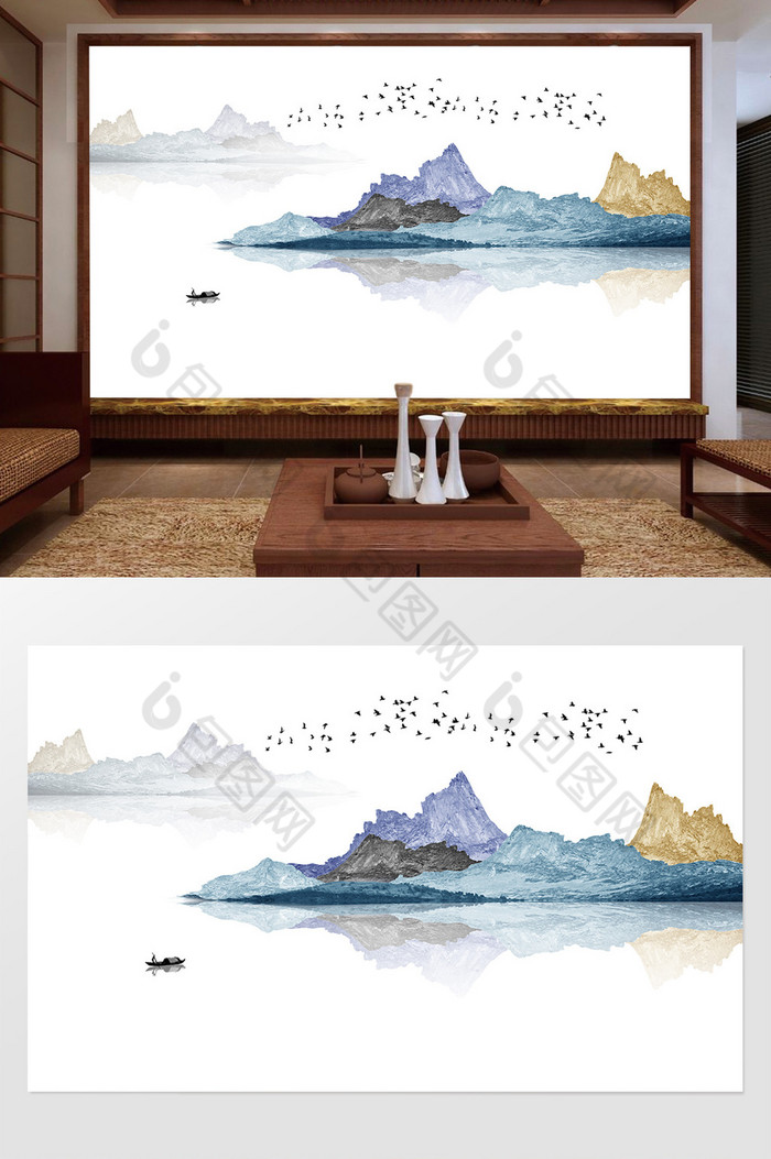 新中式水墨国画抽象山水风景抽象艺术图片图片