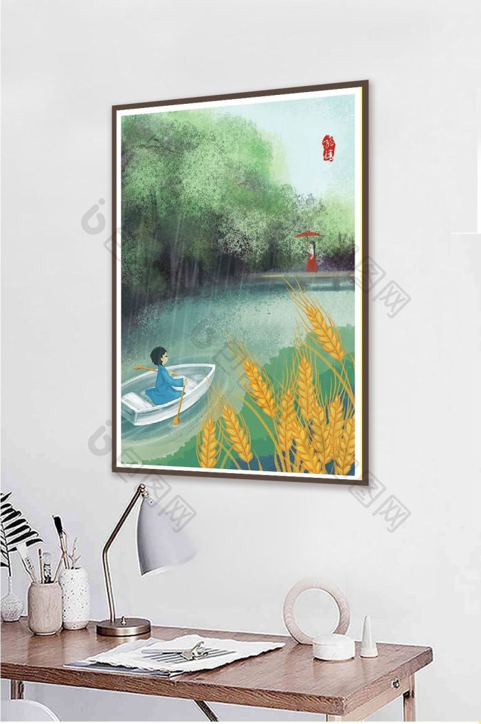 水墨淡彩民俗风景创意书房酒店装饰画-水墨淡彩民俗风景创意书房酒店装饰画效果图-【包图网】