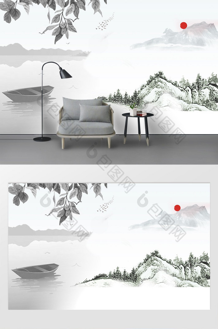 新中式抽象水墨风山水电视背景墙