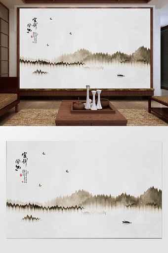 新中式抽象水墨线条烟雾山水大理石背景墙图片