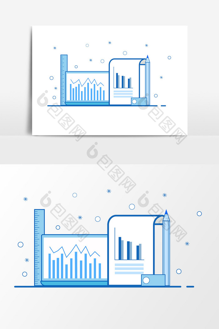 卡通书桌股票统计矢量元素