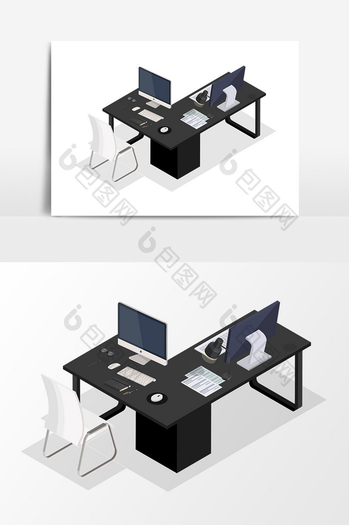 卡通办公桌电脑桌矢量元素