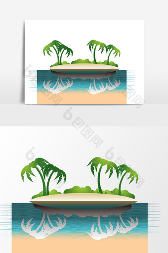 卡通海岛椰树矢量元素图片