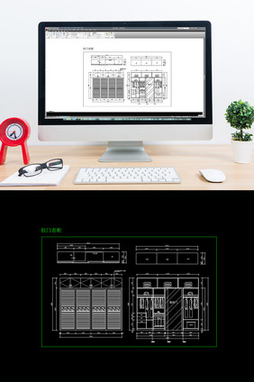 现代时尚刻花拉门衣柜CAD图纸