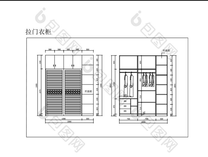 简约时尚两门拉门衣柜CAD图纸