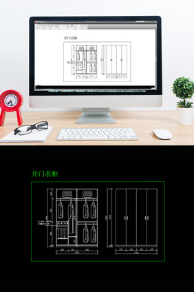 简约四开门衣柜CAD图纸