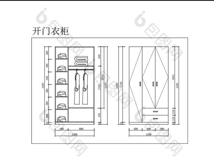 现代简约三开门衣柜CAD图纸