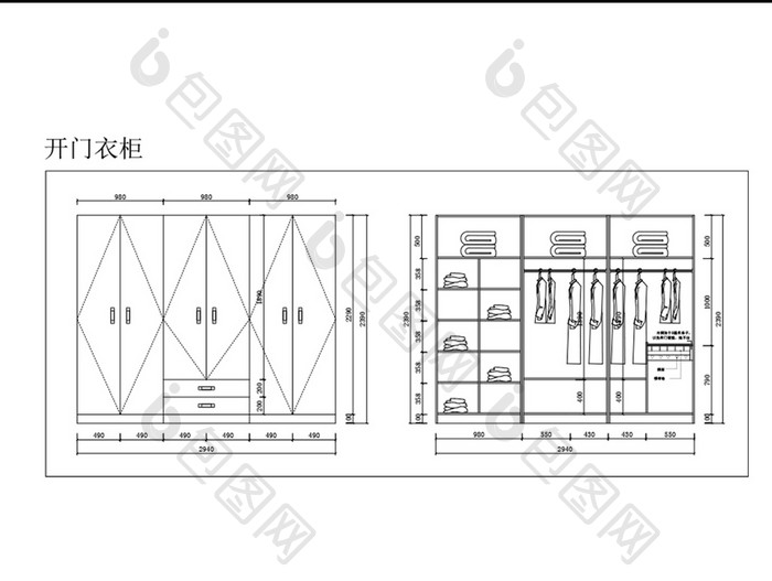 现代简约六开门大衣柜CAD图纸