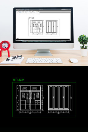 简约现代四开门衣柜CAD图纸