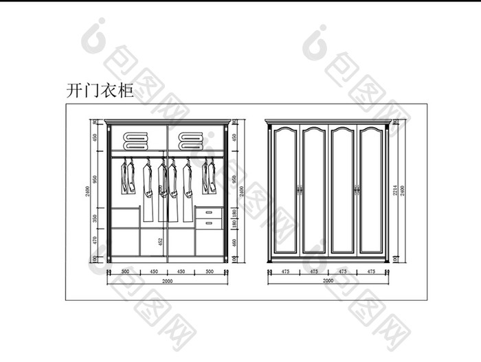 简约现代四开门衣柜CAD图纸