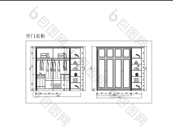 时尚大气四开门衣柜CAD结构图
