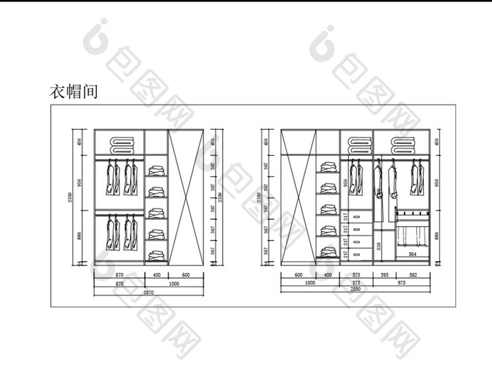 现代时尚衣帽间CAD结构图