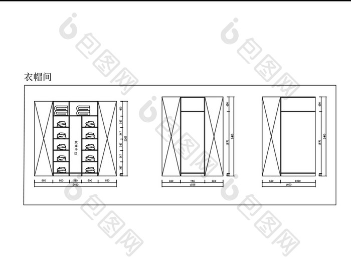 小型衣帽间CAD结构图