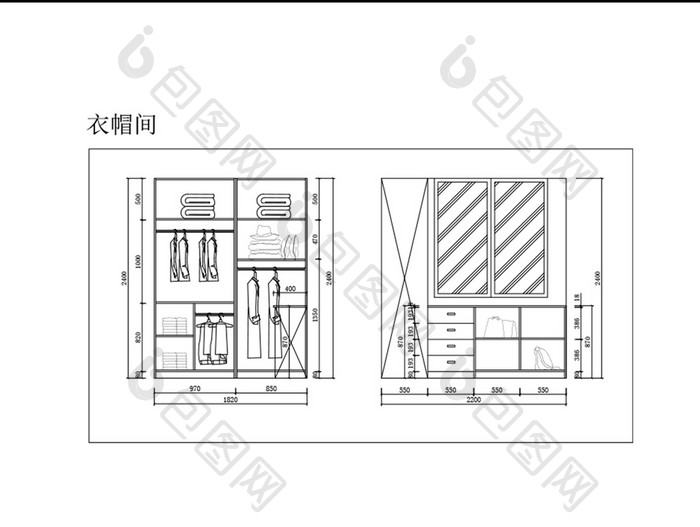 现代风格衣帽间CAD结构图纸