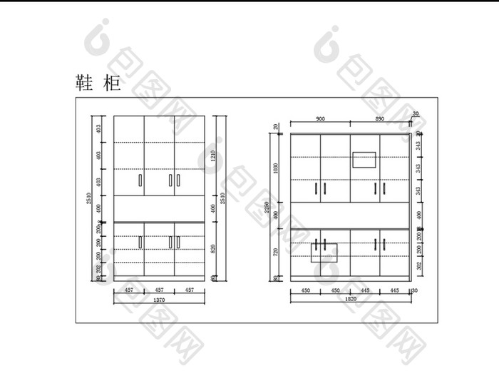 现代大空间鞋柜CAD平面图纸