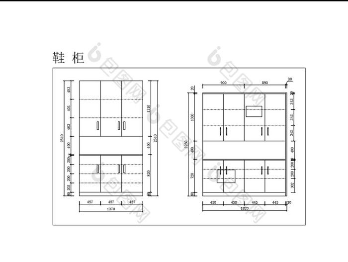 現代大空間鞋櫃cad平面圖紙