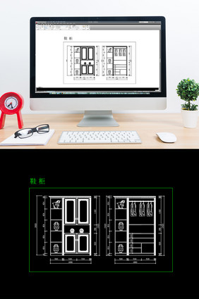 时尚现代鞋柜CAD平面图纸