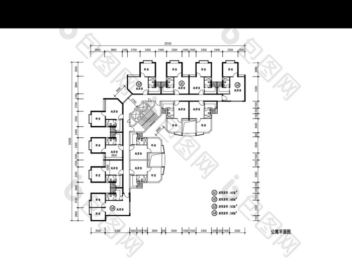 公寓楼层平面图CAD平面图纸