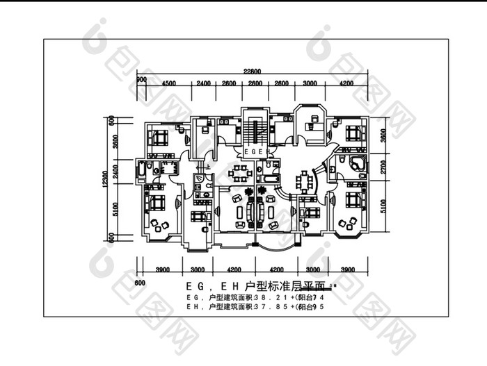 住宅楼房标准层楼层图纸CAD图纸