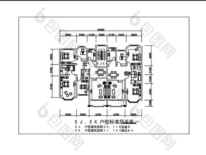 住宅楼房标准层CAD图纸楼层平面图