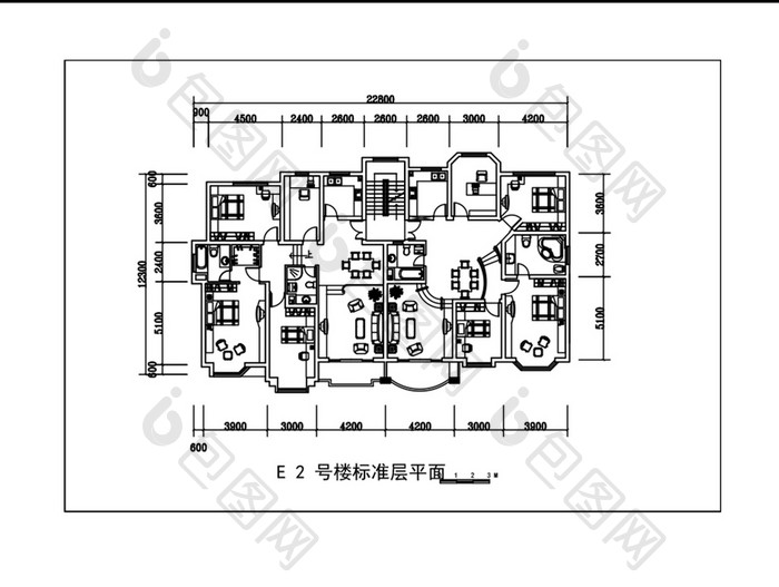 住宅楼房标准层楼层平面图CAD图纸