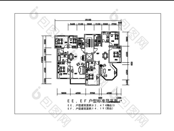 住宅楼房标准层CAD楼层平面图纸