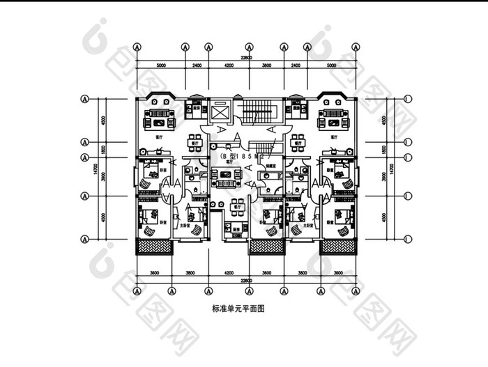 住宅楼房标准单元楼层平面CAD图纸