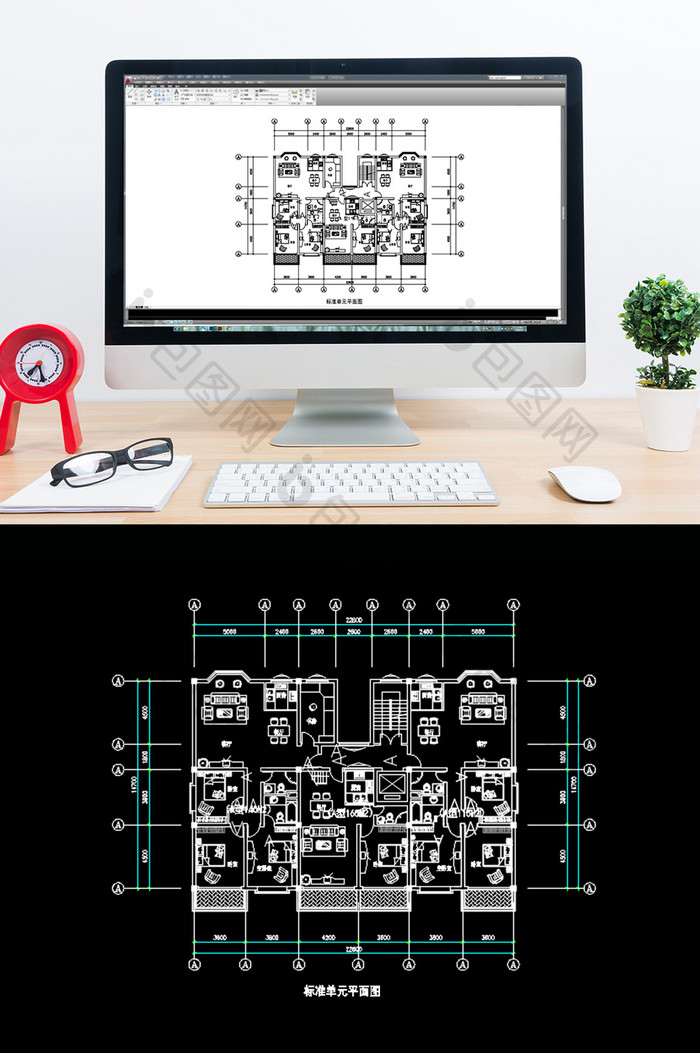 住宅楼房标准单元楼层CAD平面图纸