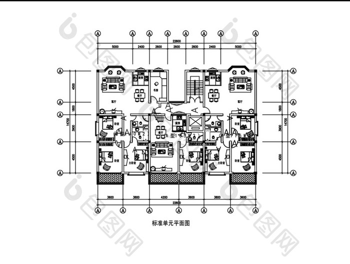 住宅楼房标准单元楼层CAD平面图纸