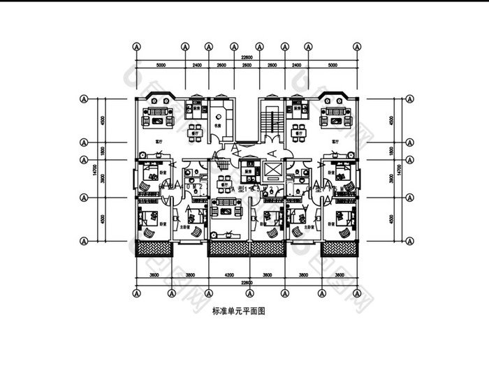 住宅楼房标准单元楼层cad平面图纸