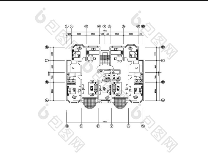 一梯两户小户型CAD户型图纸